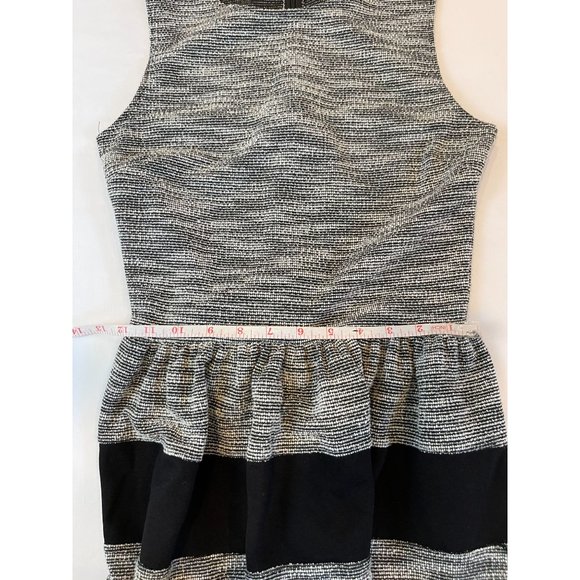 Love...Ady Womens Striped Tulip Fit & Flare Mini Dress Back Zip Gray Black SZ L - Picture 5 of 7